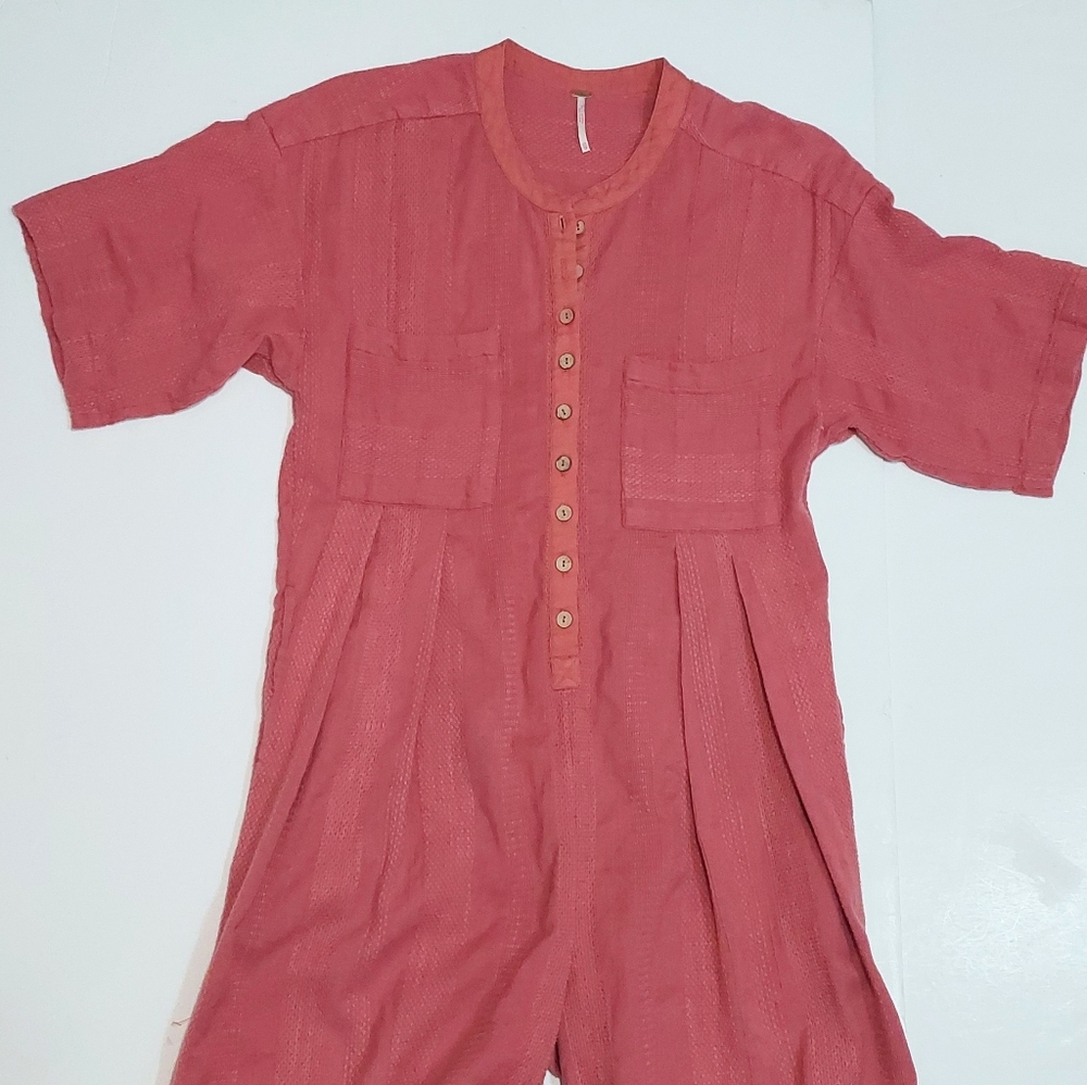 FREE PEOPLE Coral Current Obsession Oversized Jumpsuit With Pockets, Size XS - Picture 4 of 13